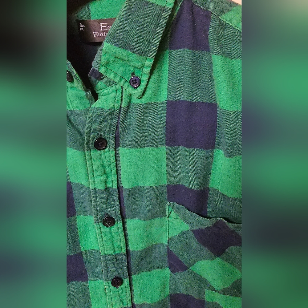 Mens Medium Slim Fit Button Down Pocketed Long Sleeve Flannel Shirt - Picture 3 of 4